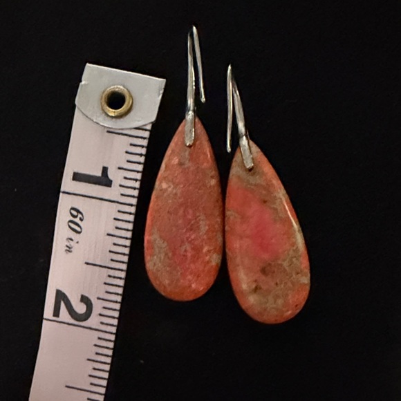 Vibrant Natural Stone Jasper Orange and Silver Teardrop Earrings - Picture 3 of 3